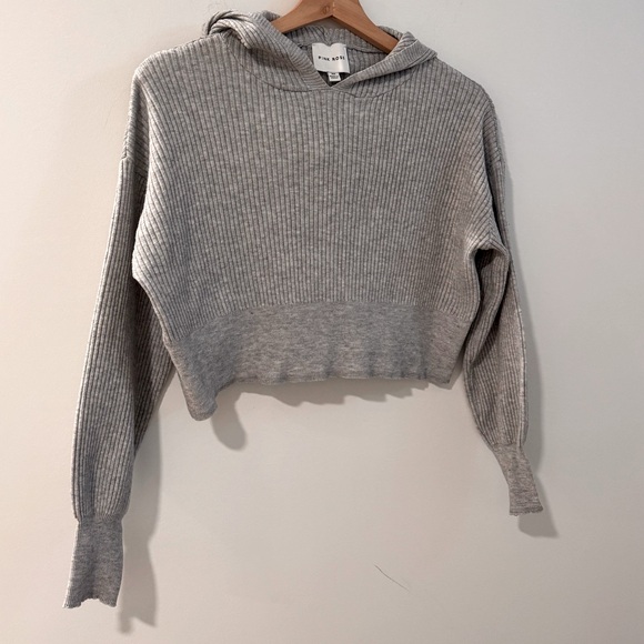 Ribbed Cropped Gray Hooded Sweater XSmall - Picture 1 of 5